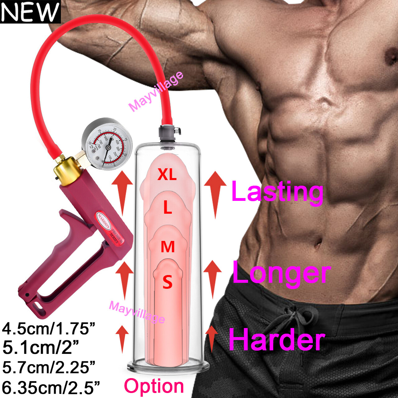 Penis Vacuum Pump Enhancer 9Inch Length Untapered Gauge Cylinder Diameter 1.7-3"