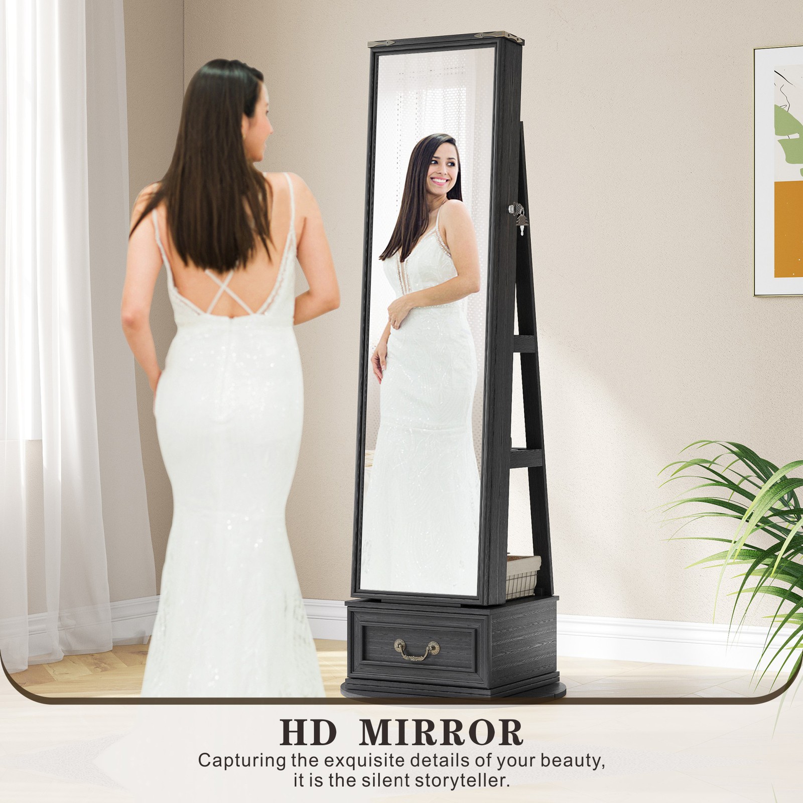 360°Swivel Jewelry Armoire Cabinet with Full Length Mirror/LED Lights/Drawers