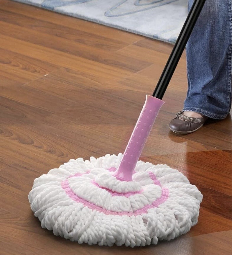 Self-Wringing Microfiber Round Wet Mop with Pink Handle, 57in