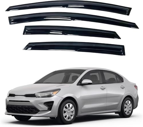 Black Outside Mount Window Rain Guards Compatible with 2018-2023 Kia Rio