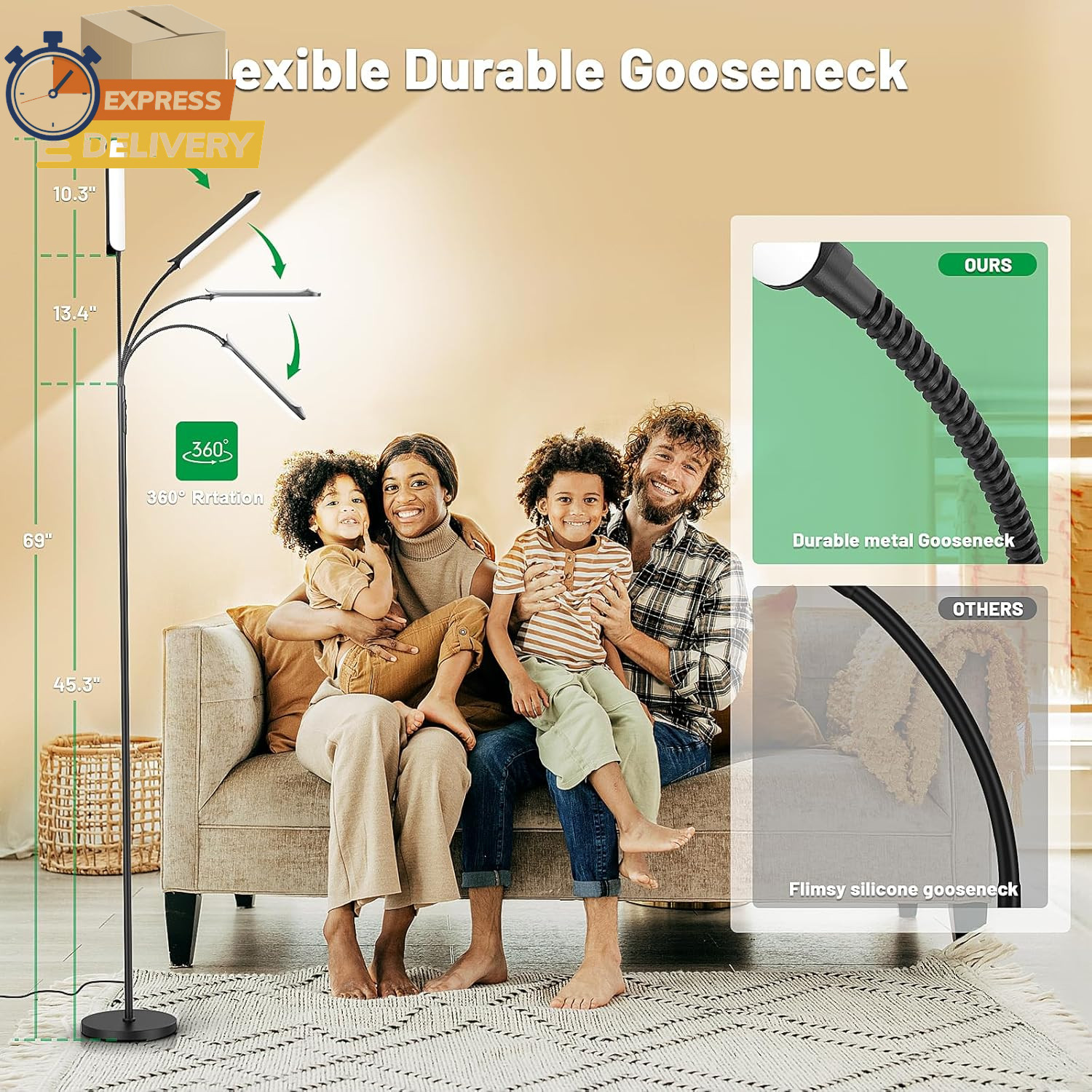 Dimmable LED Floor Lamp, Super Bright Reading Lamps Floor, Black