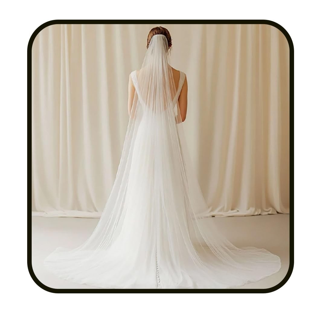 Ursumy Wedding 2T Veil Long Cathedral Soft Tulle free size, White-2 Tier