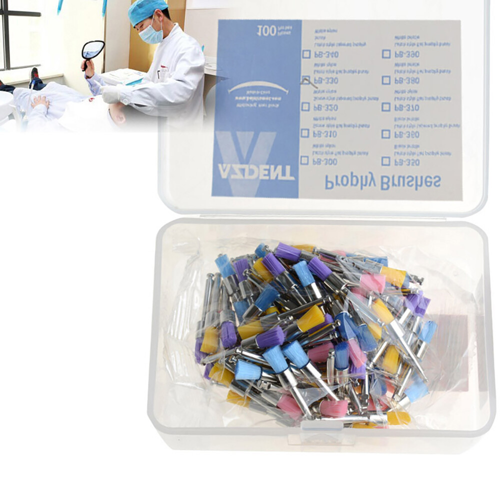 100pzas/pqt Tazón de Fuente de Nylon Colorido Dental Cepillo Profiláctico Pulido