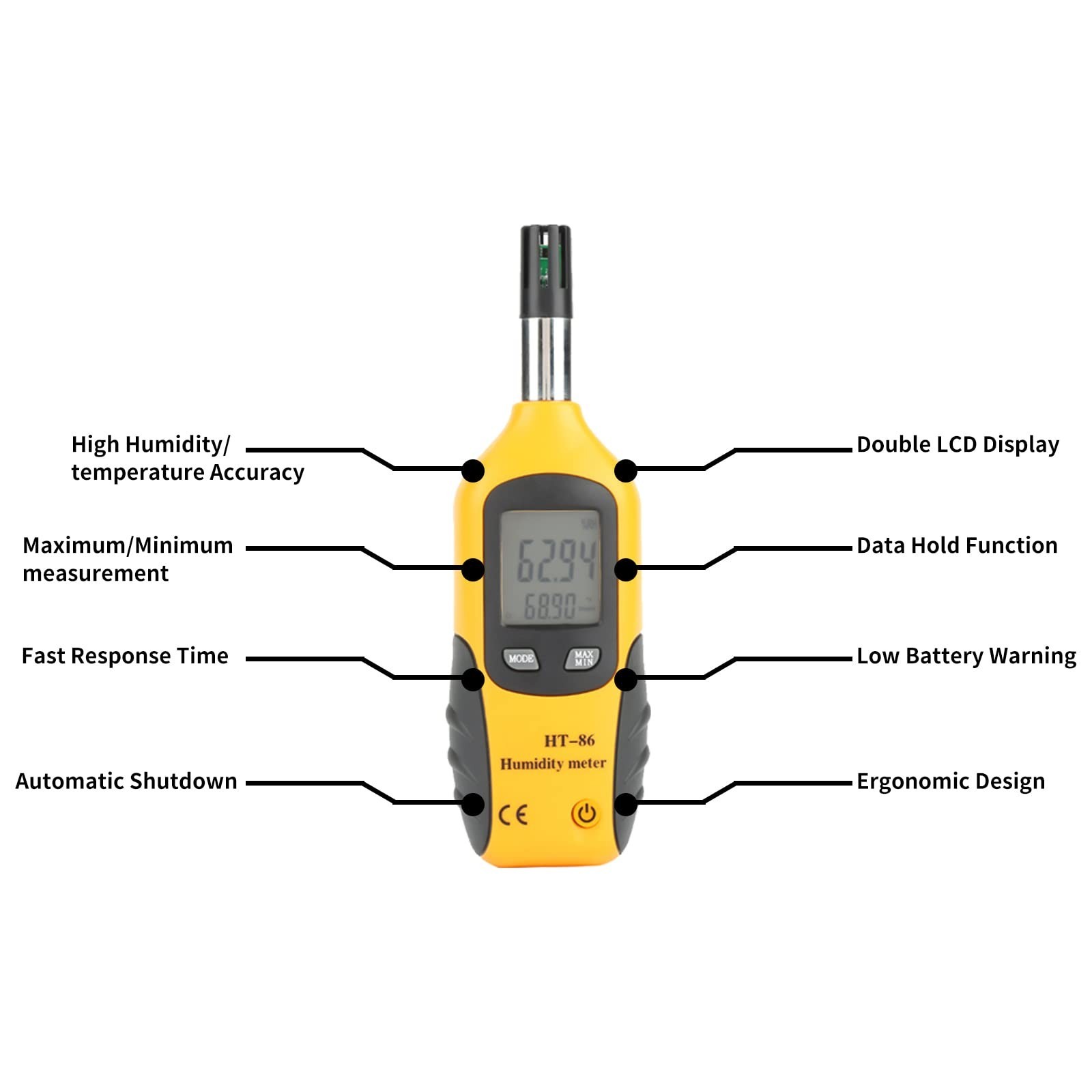 HT-86 Temperature Humidity Meter 2 in 1 Portable Digital Hygrometer Thermomet...