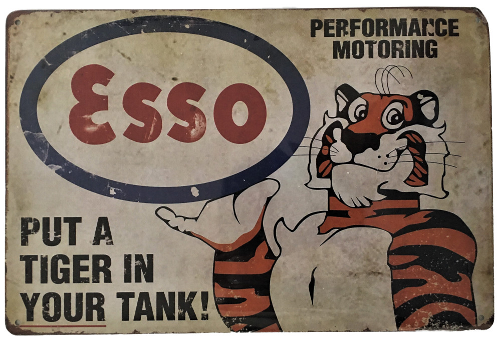 Esso Tiger in Tank Tin Sign (Flying A Pegasus Gulf Union GTO Chevy Ford) TH4074