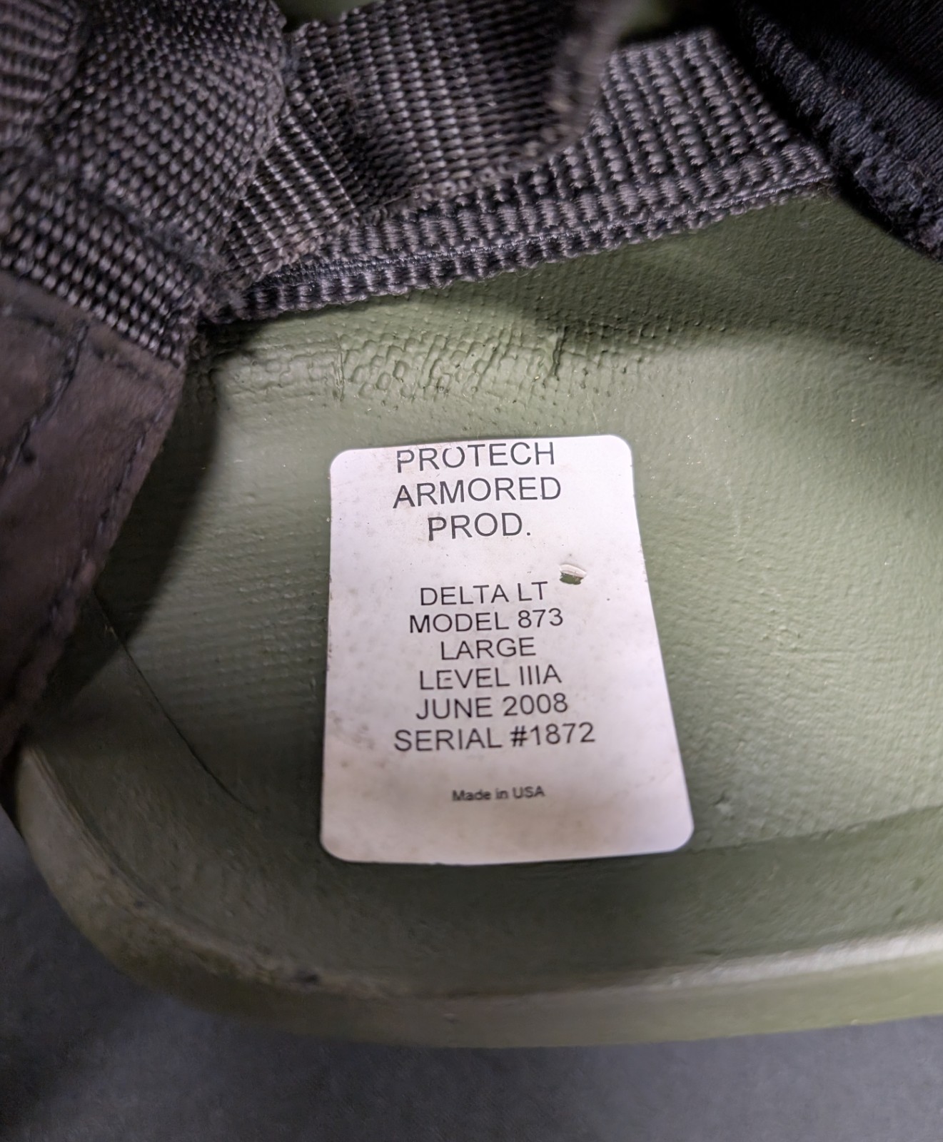 ProTech Delta LT Model 873 OD Green Helmet Lvl IIIA Size L Used LE Trade