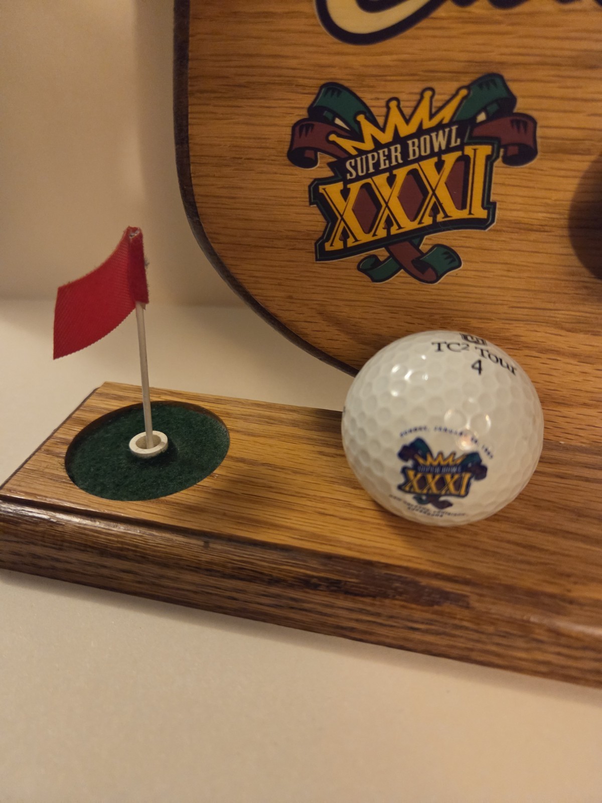 Green Bay Packers Golf Plaque w/ Dirt From Lambeau, Super Bowl XXXI Golf Balls