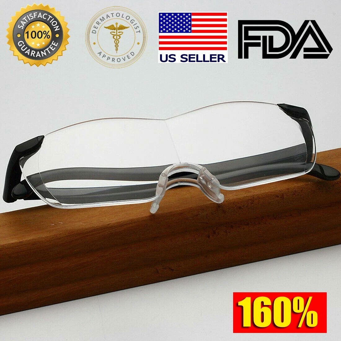 NEW 160% Magnifying Glasses Reading Eyewear Make Everything Big and Clear Vision