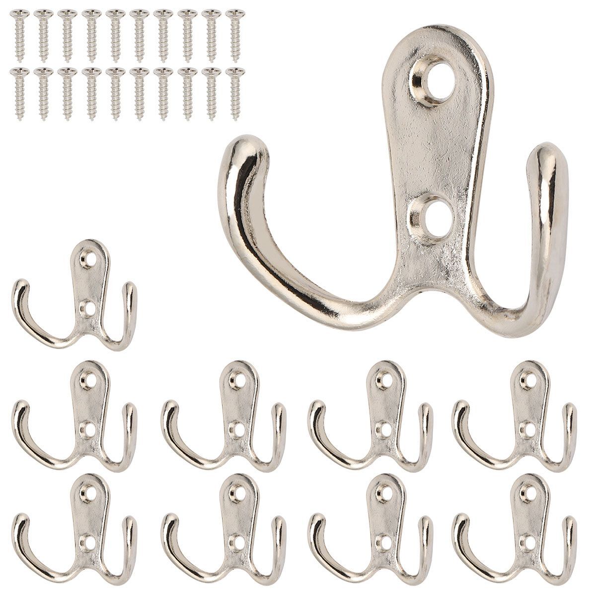 10/20pcs Heavy Duty Double Prong Coat Hooks Wall Mounted Retro Robe Hat Clothes