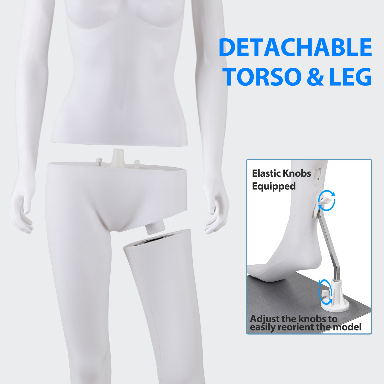 Female Mannequin Full Body Dress Form Adjustable 70" Realistic Detachable White