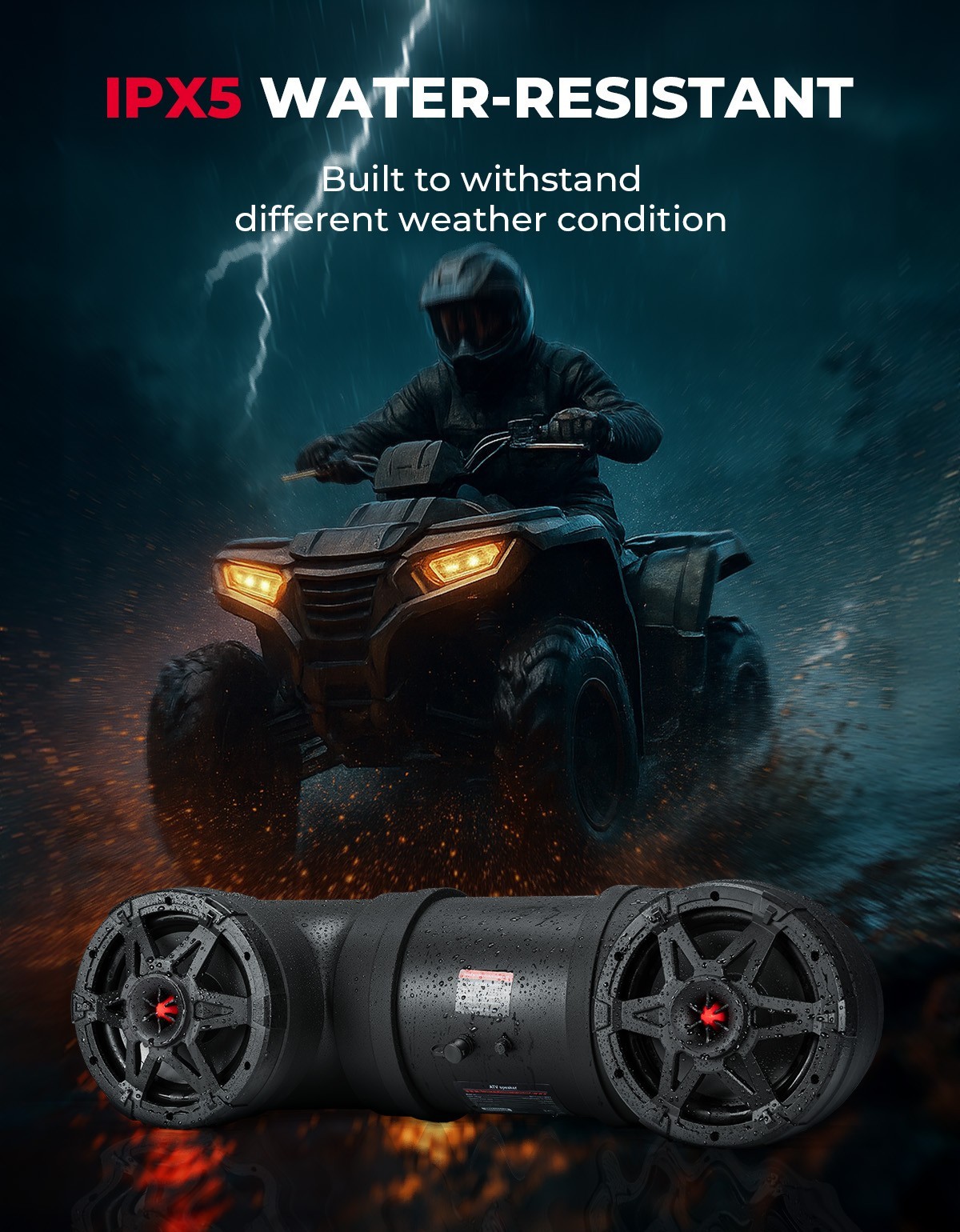 6.5 Inch ATV Speaker Bluetooth Audio Systems w/ 20 RGB Light Modes for Outlander