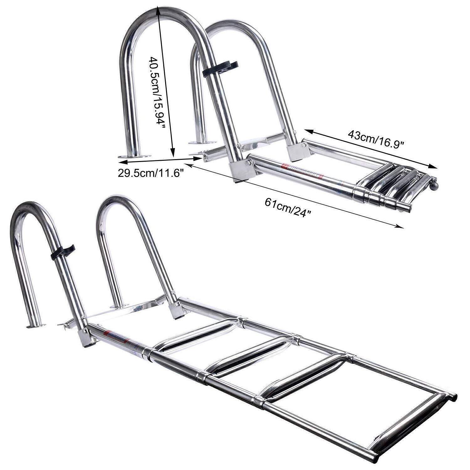 4 Step Stainless Steel Folding Ladder Boat Pontoon Heavy Duty Telescoping Dock