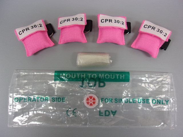 1 Pink CPR Keychain Mask - Face Pocket Shield with GLOVES