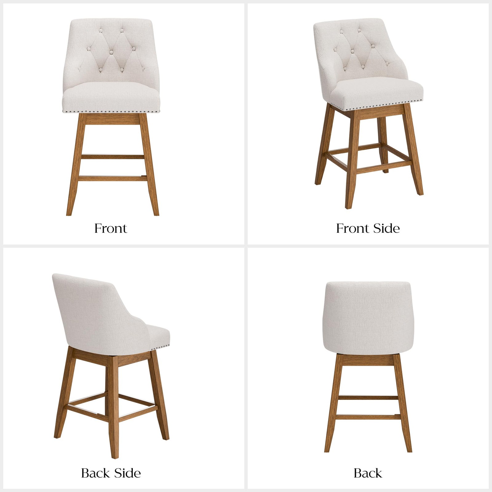 Swivel Bar Stools Set of 2 Upholstered Barstools with with Tufted Backs