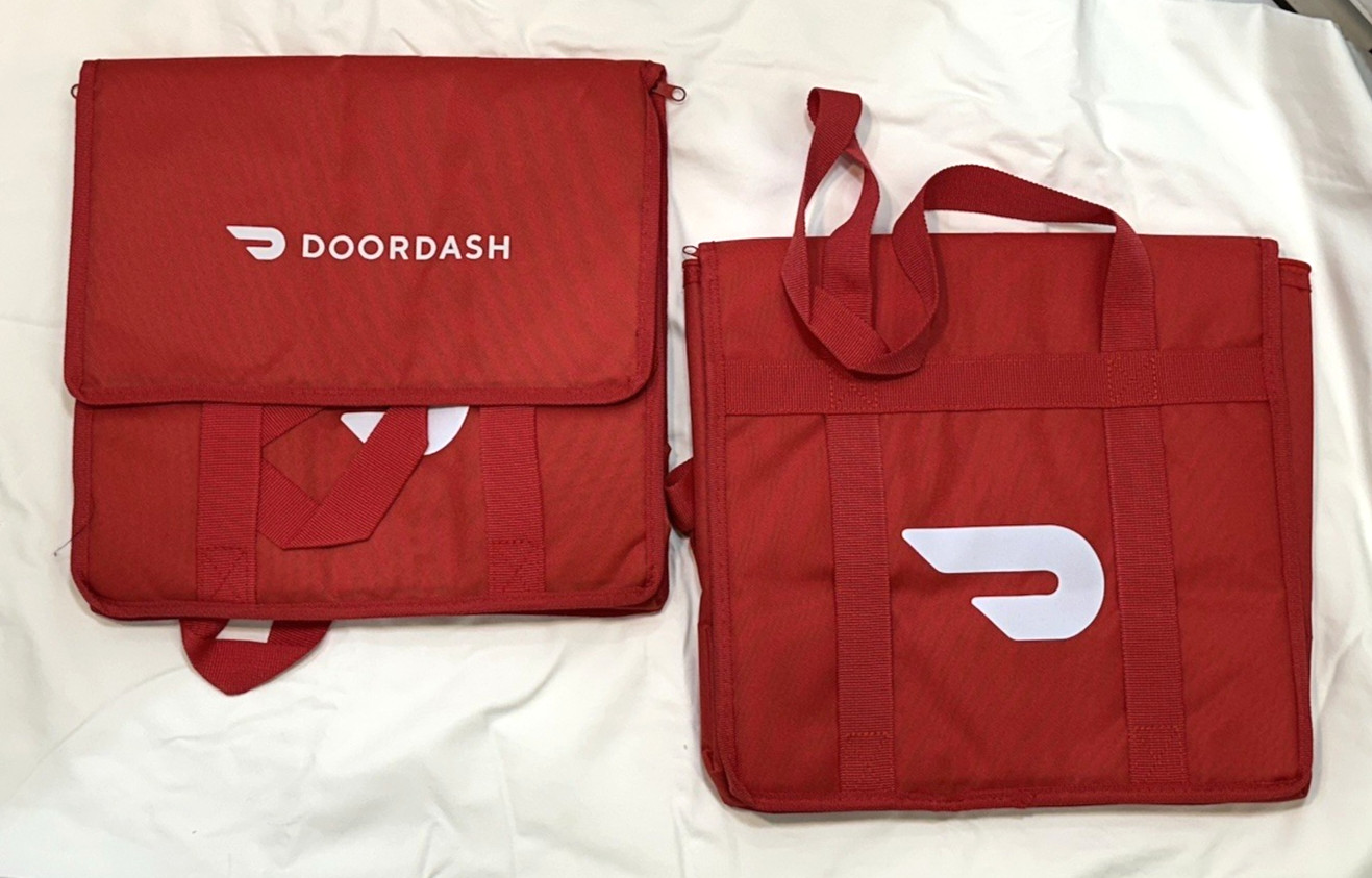 Lot of 2 ~ DOORDASH ~ 14x14x9 ~ HD Thicker Insulated Delivery Bag / Tote ~