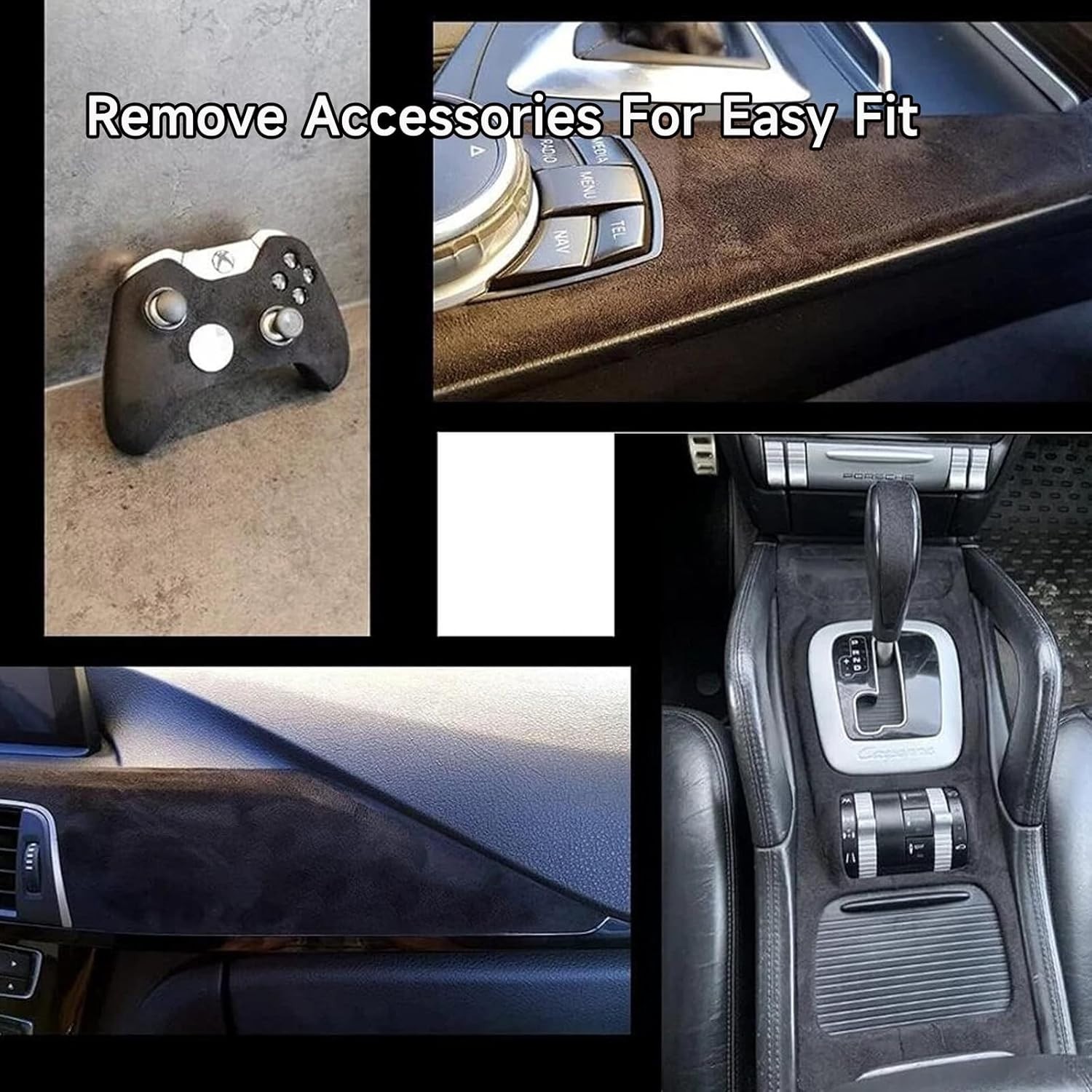 Suede Wrap Self-Adhesive Black Suede Car Interior Wrap 17in x 70in Microfiber...