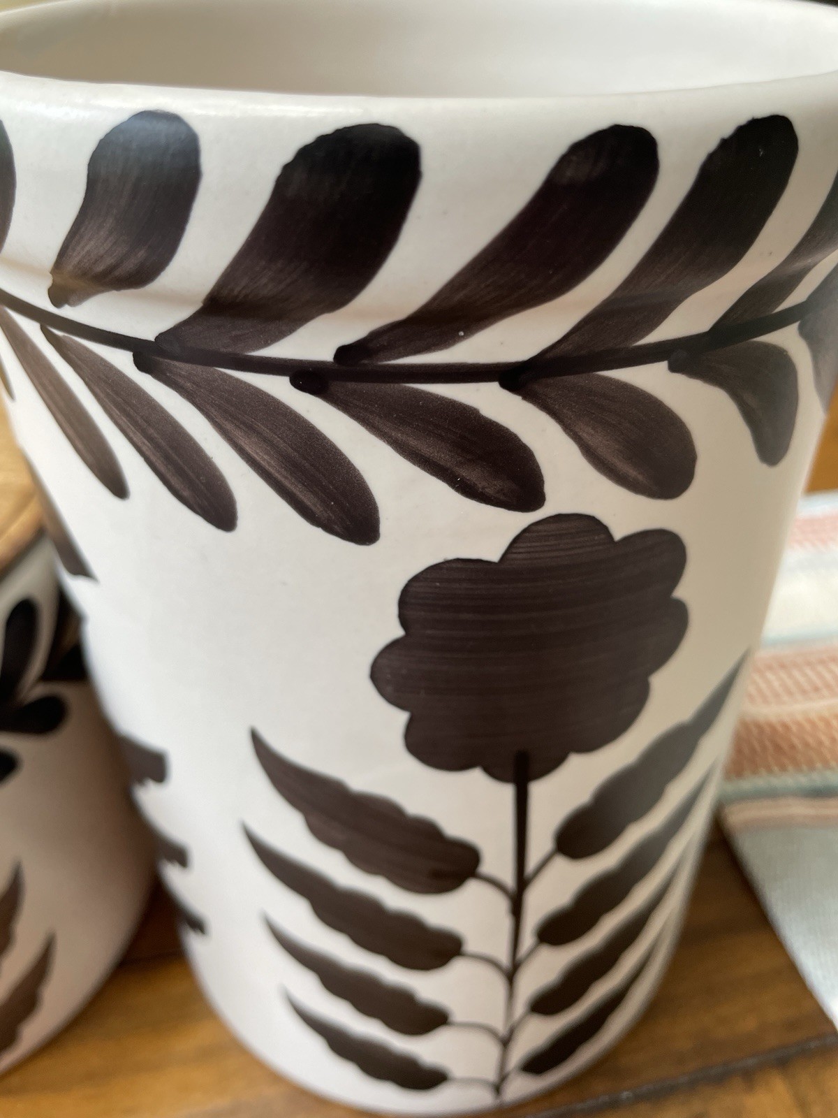 TikTok Brown And White Floral Canisters w/ Utensil Crock NEW 3 Pc Set