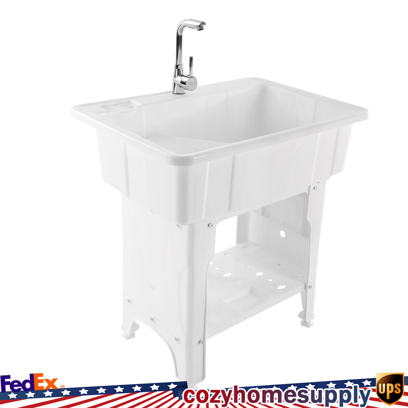 Utility Sink Laundry Tub with Faucet & Basement for Laundry Room Garage or Shop