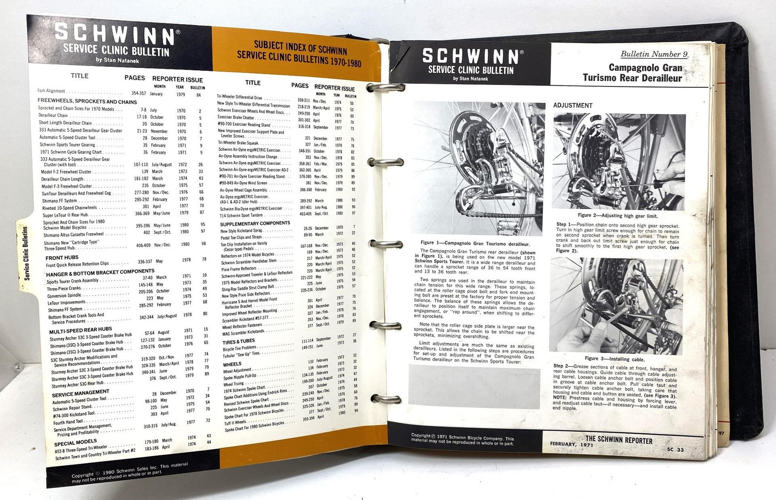 1970's Schwinn Service Clinic Bulletins Ring bound