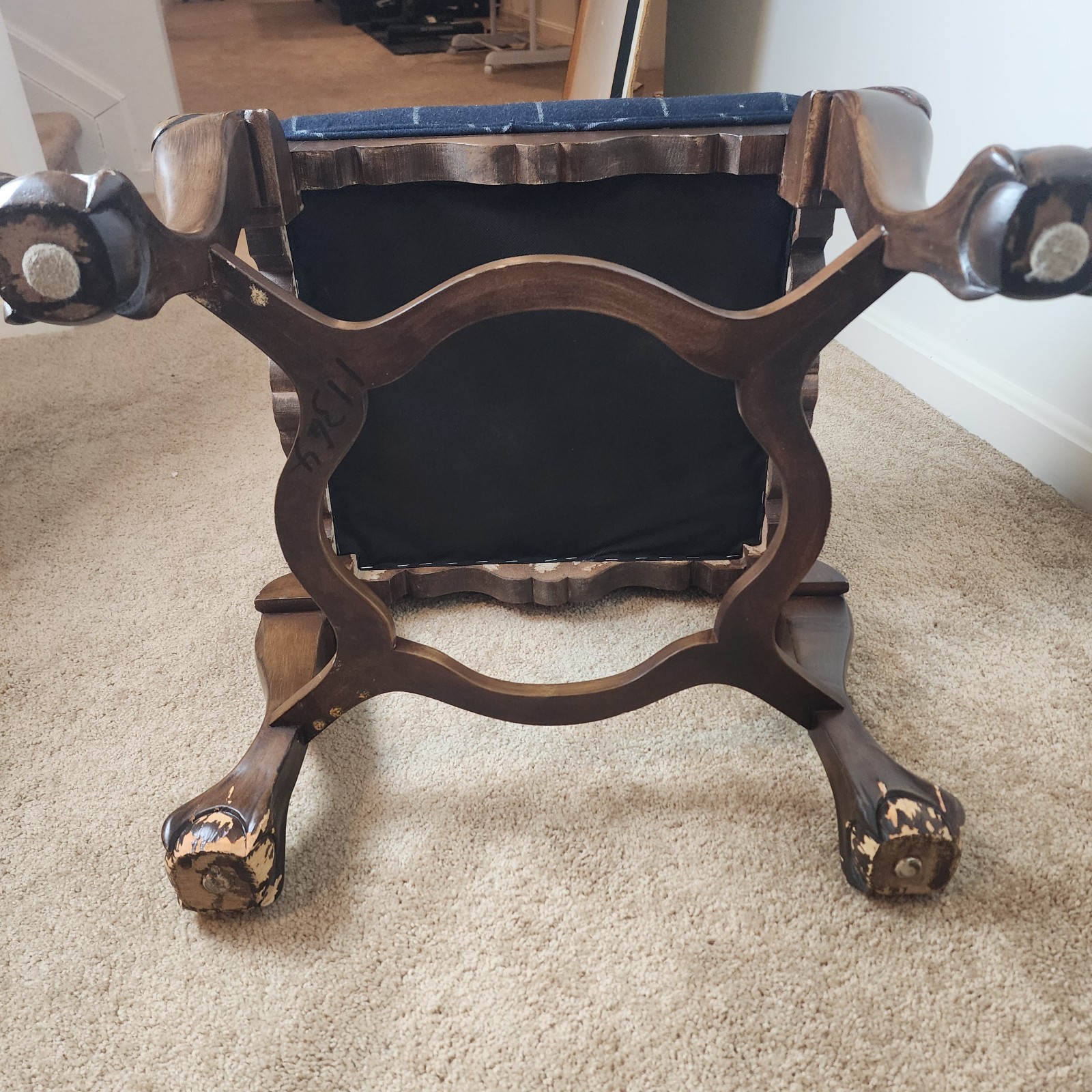 Vintage Pair of Georgian Style Walnut Foot Stools Mid-Century Vintage 1960–1970s