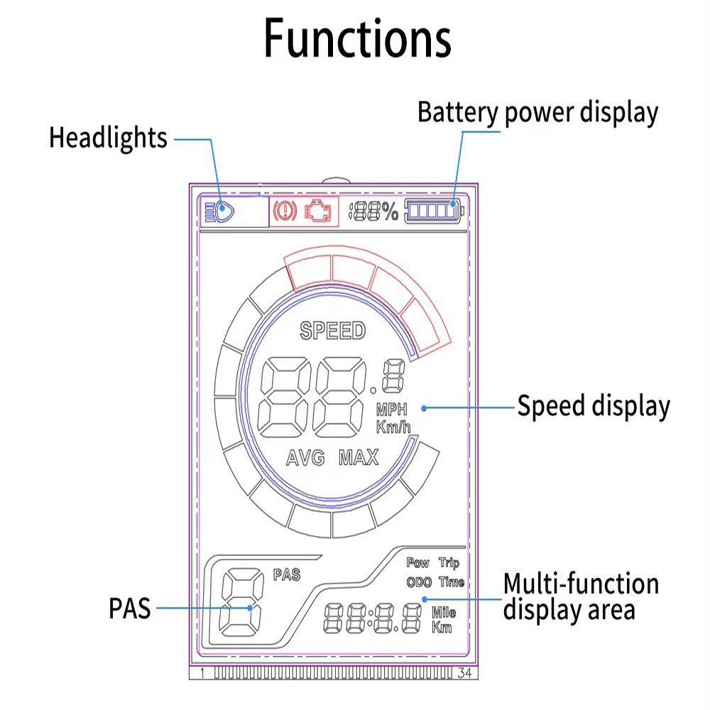 5Pins Electric Bike LCD Display Meter 24V 36V 48V Control Panel Waterproof Plug