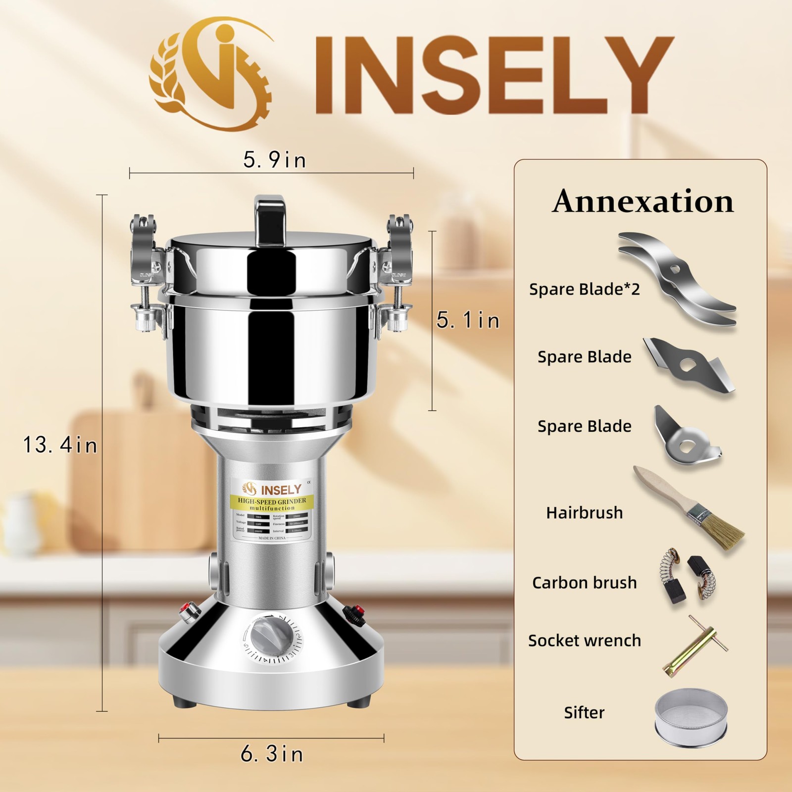 Grain Mill Grinder High Speed Stainless Steel Seeds Flour Miller 700g Pro