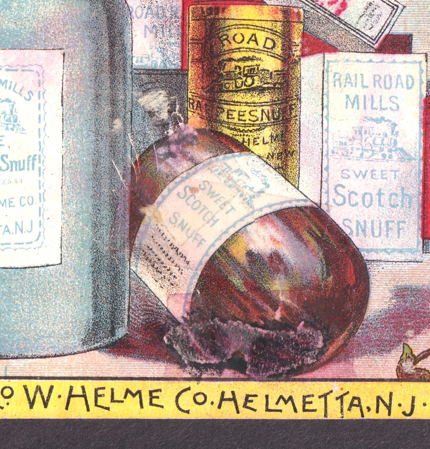 Railroad Snuff RARE 19th Century Tobacco Dorcas Sewing Society Helmes Trade Card