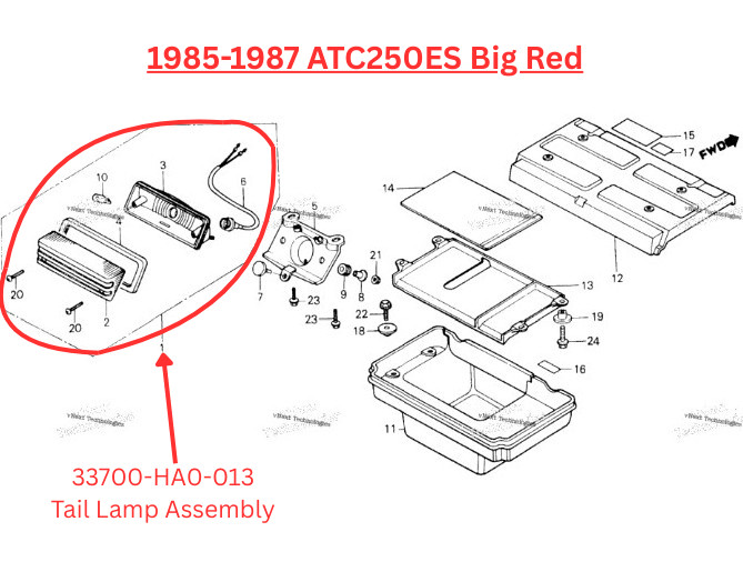 1985-1987 Honda ATC250ES Big Red Tail Light Assembly - Brand New HIGH QUALITY