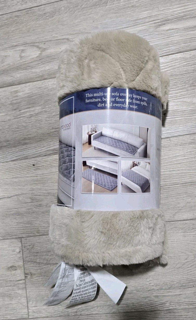 Brentwood Protective Sofa Overlay Tan Faux Fur 28x72” Waterproof Backing- NEW