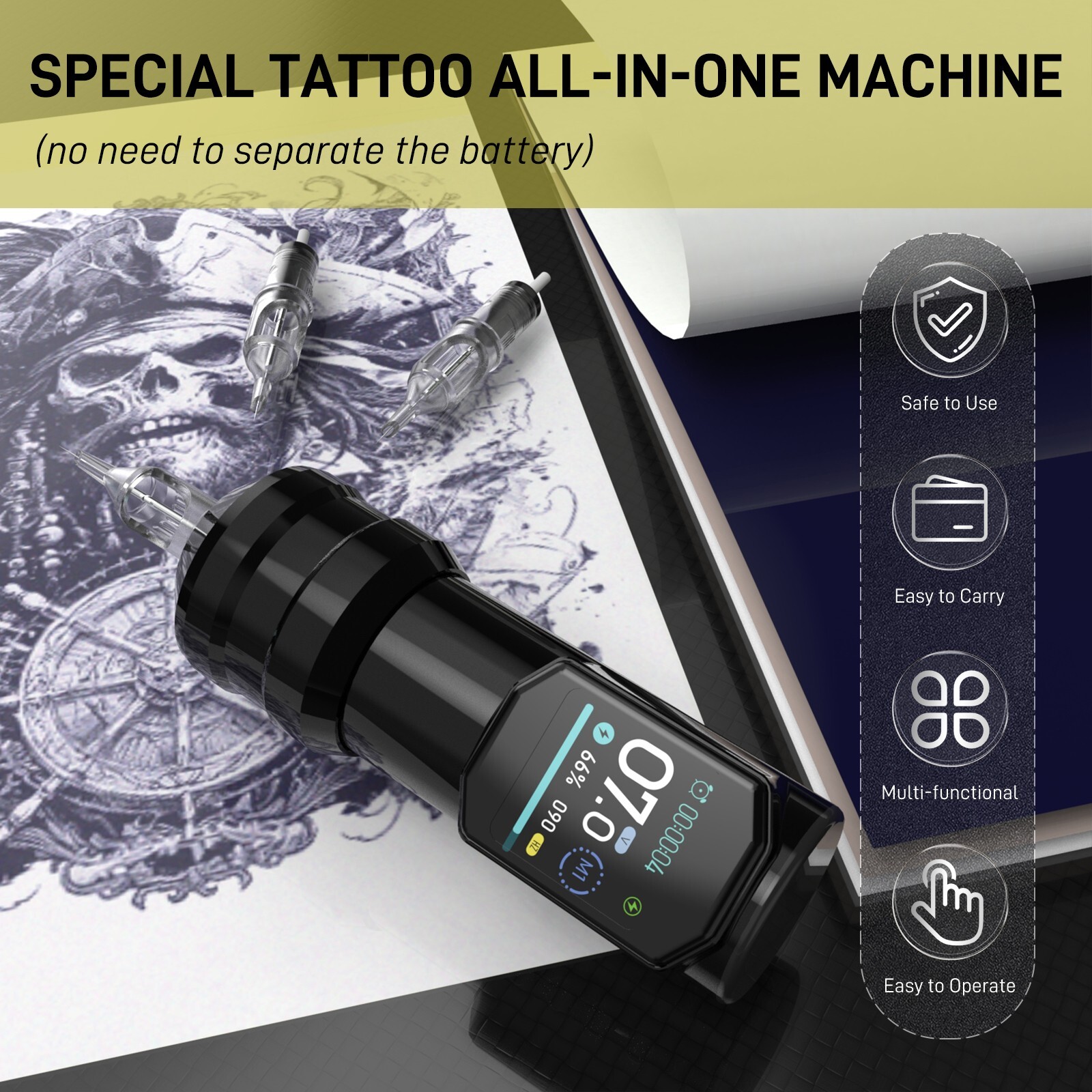 Wireless Tattoo Pen Machine Kit Complete LED Screen with Ink Needles for Artists