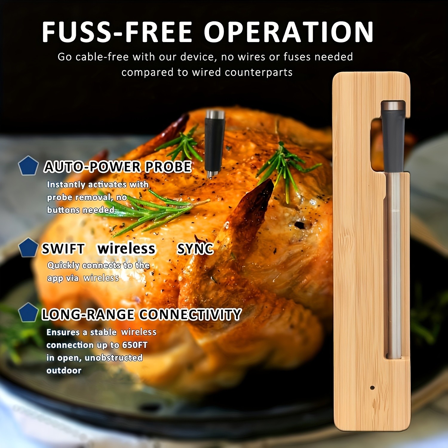 Wireless Smart Meat Thermometer - APP-Controlled for Grilling & Precise Cooking