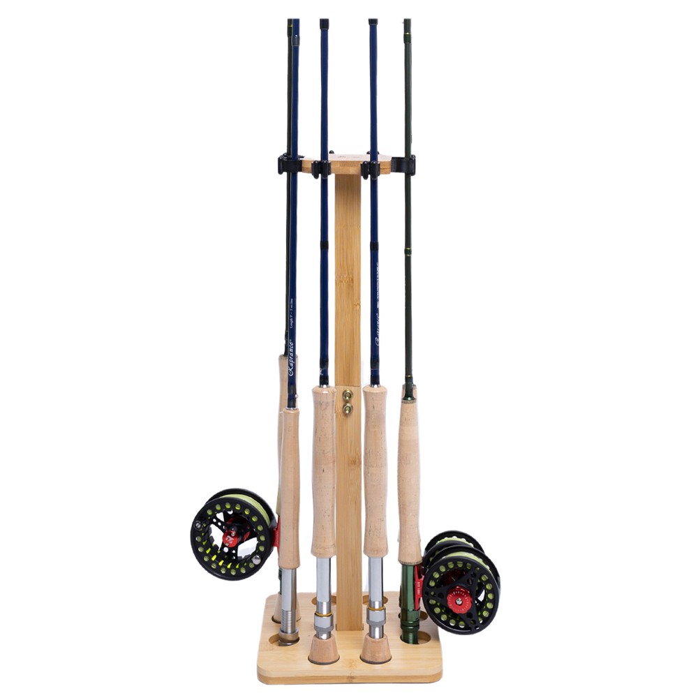 Fishing Rod Storage Racks, 100% Wood Floor Stand Fishing Pole Holders of 8 Rods