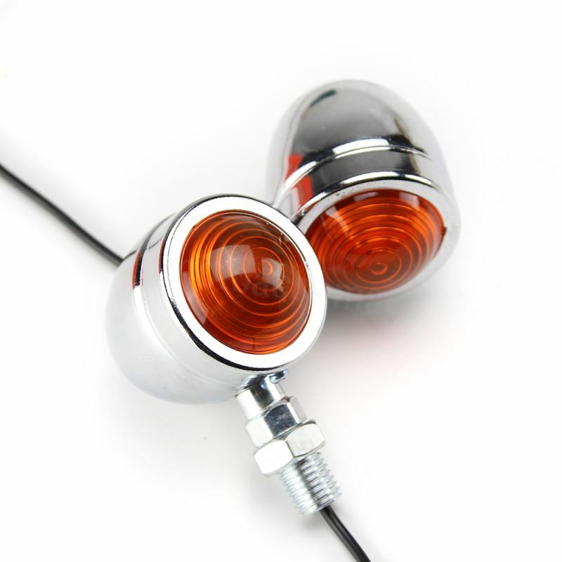 2X 12V Chrome Motorcycle Turn Signals Mini Bullet Blinker Amber Indicator Lights