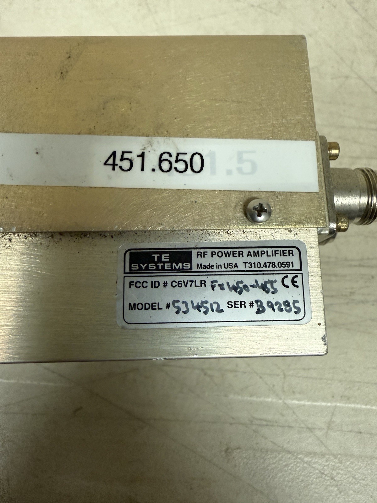 TE Systems UHF 450-470 MHz POWER AMPLIFIER 534512 GMRS HAM