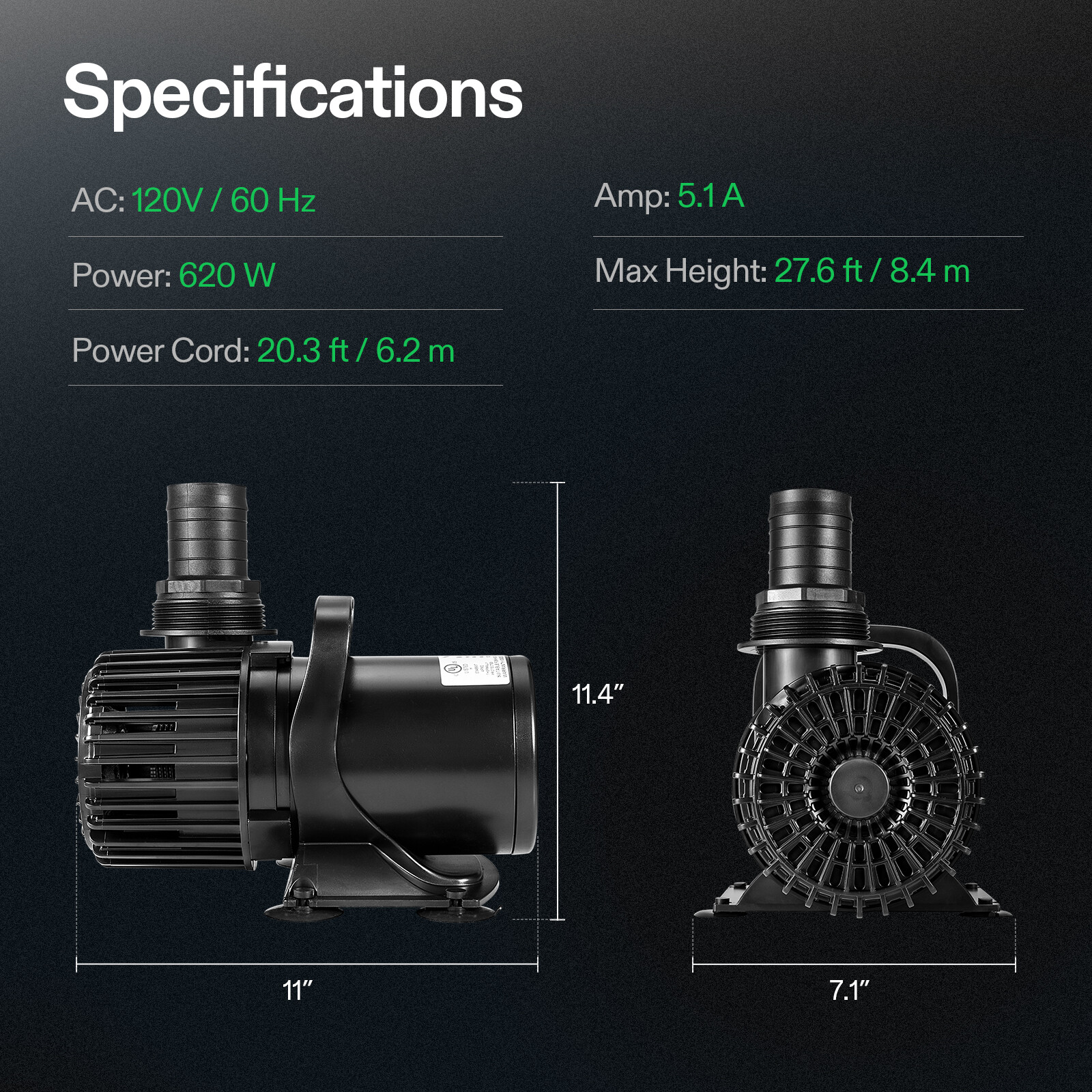 VIVOSUN 9000 GPH Submersible Water Pump,620W Pond Pump 26.5 FT,Ultra Quiet