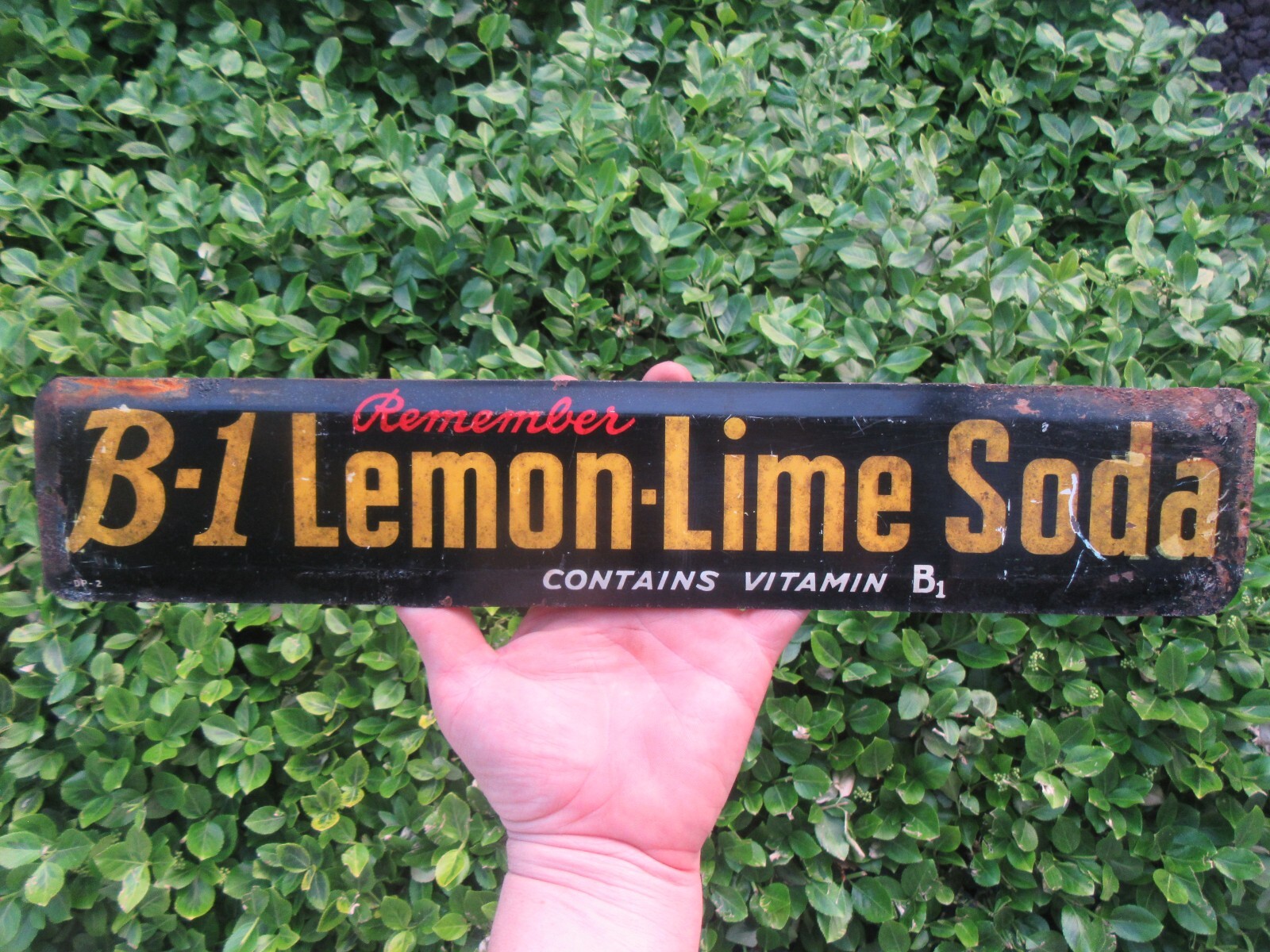 Vintage 1940's B-1 Lemon Lime Soda Tin Metal Door Push (16")