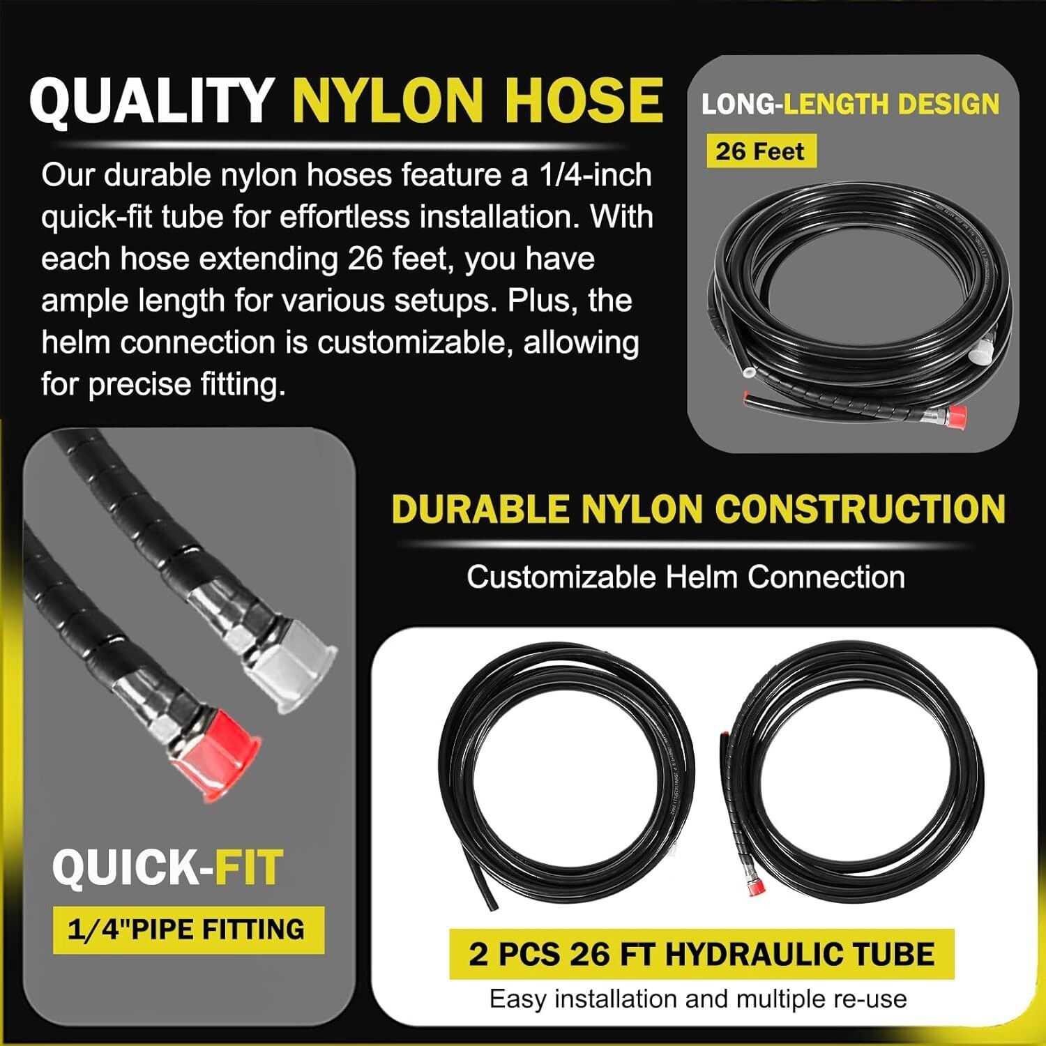 200HP Boat Hydraulic Outboard Steering Kit 26ft for Most Single Outboard-Powered