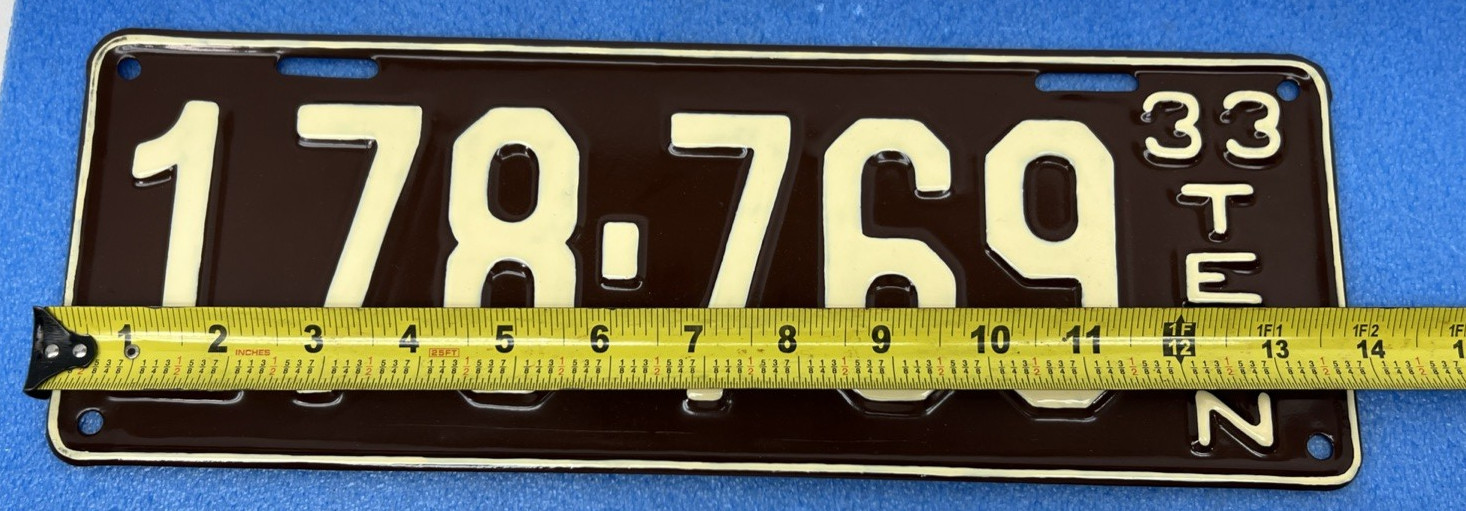 1933 Original Tennessee License Plate restored repaint Nice Display Plate Tag