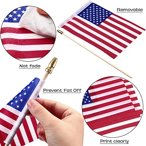 100 Pcs Small American Flags on Stick Mini Handheld 4th of July Flags 5 x 8