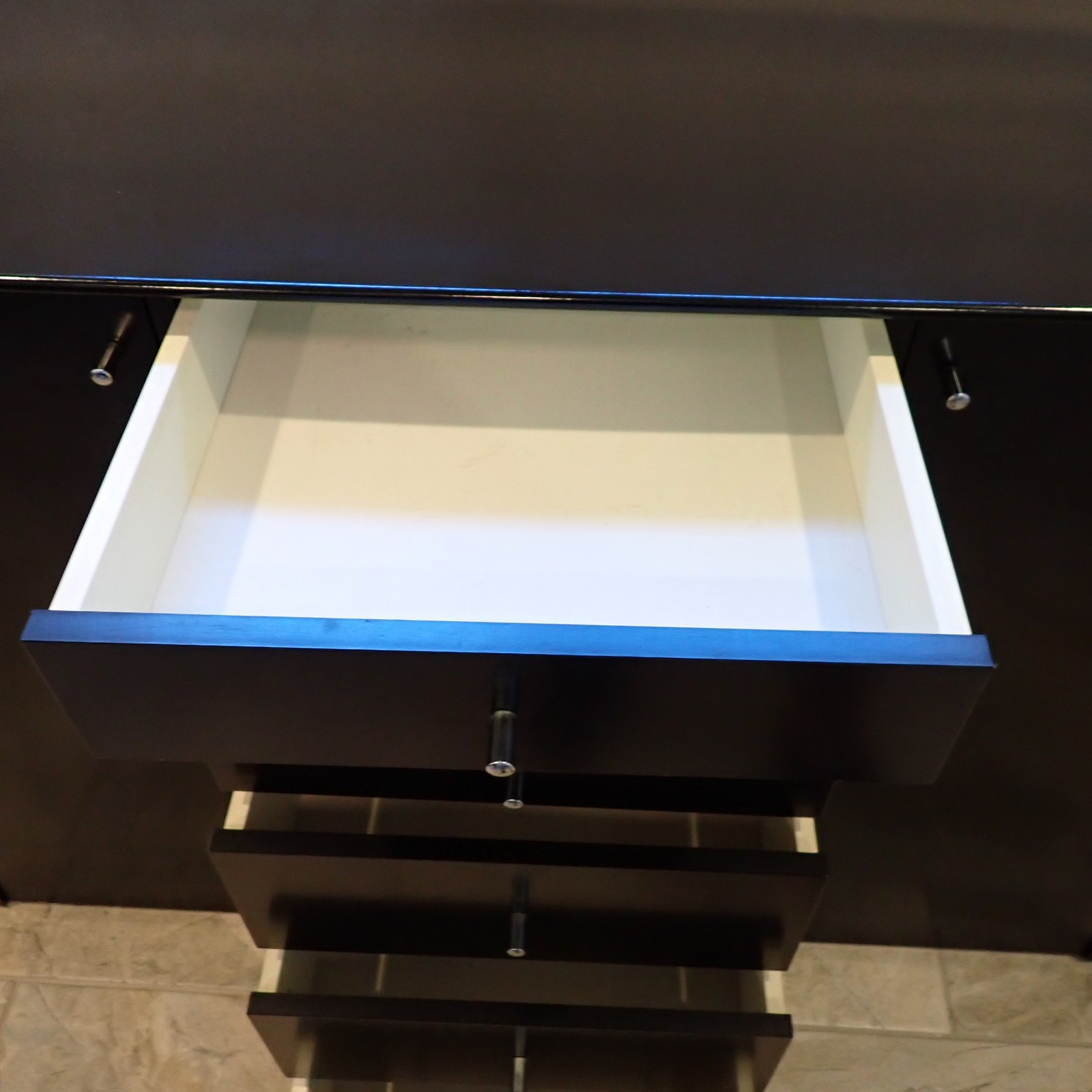 Modern Designer Black Lacquer Sideboard Credenza 58” 2 Door 6 Drawer Storage