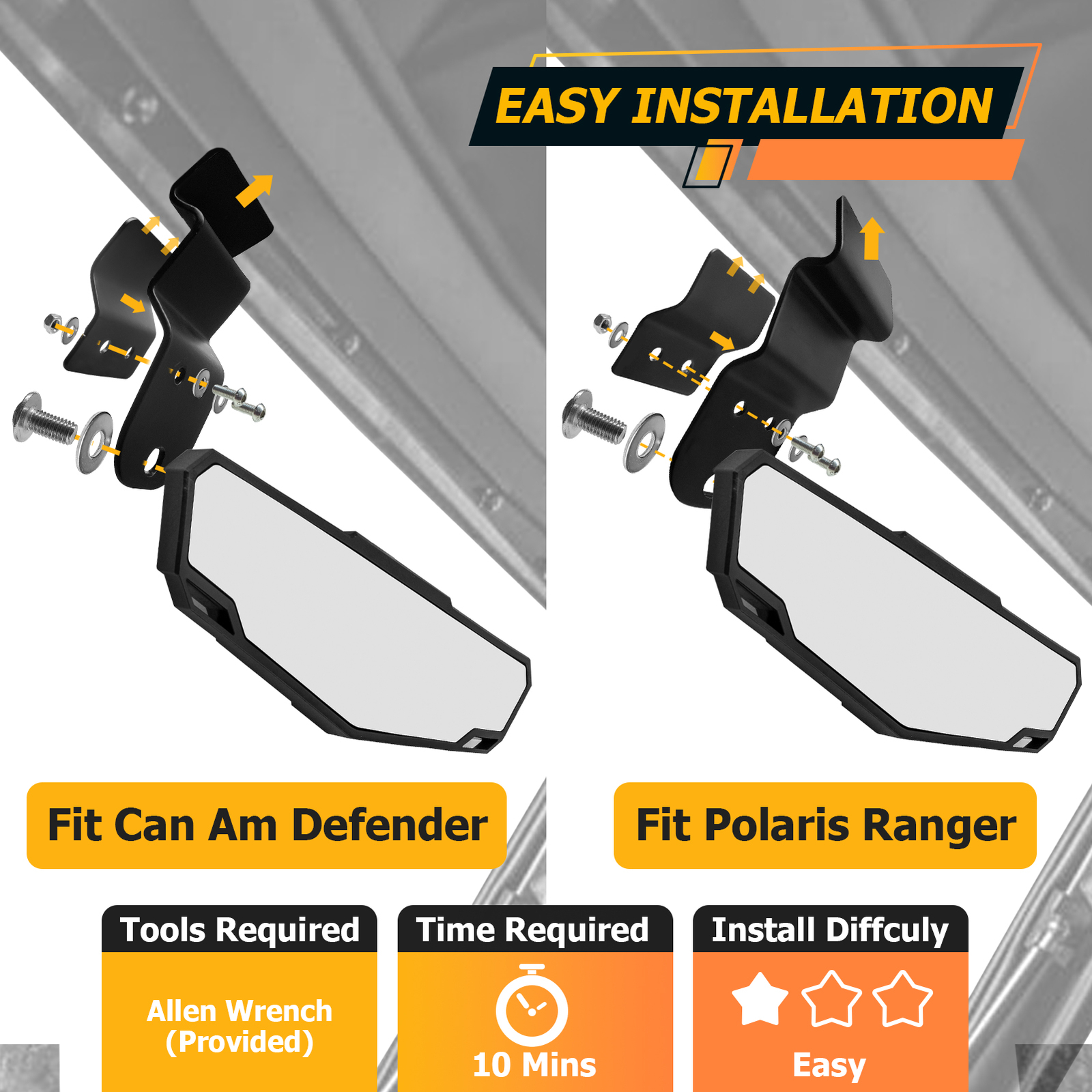 For 2016-2024 Can Am Defender HD5/7/8/9/10/Max Convex Center Rear View Mirror