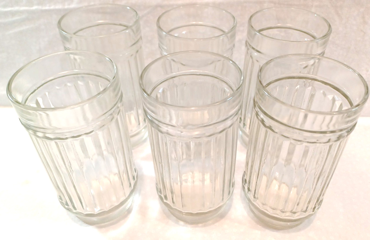Anchor Hocking 6 VTG Ribbed Line Lites Heavy MCM 6" Tall 16 oz Glasses Retired