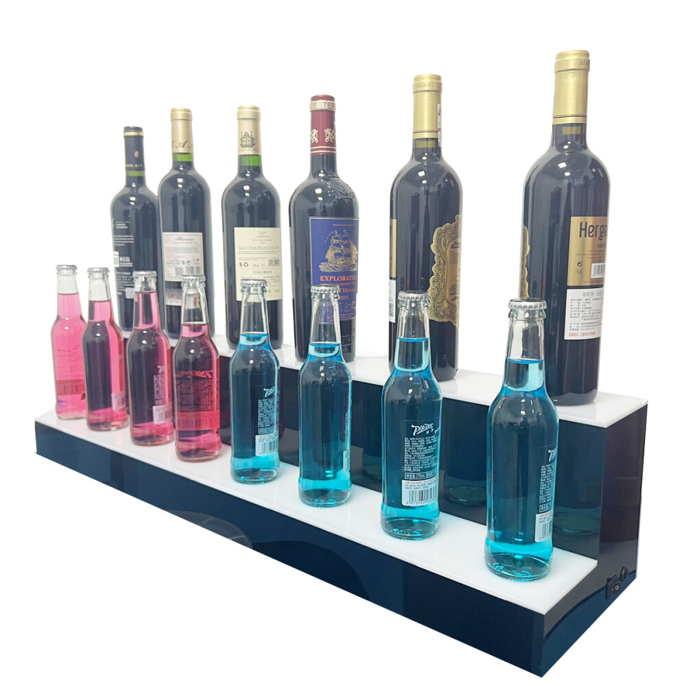 31" 2-Step LED Light Liquor Bottle Display Glowing Bar Shelf with Remote 110V