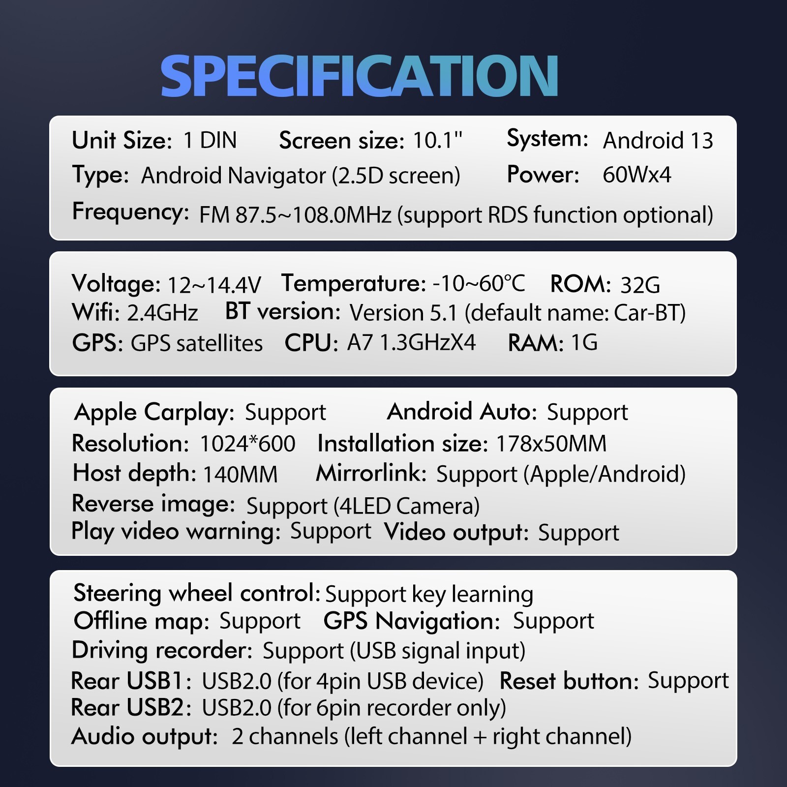 Single 1 Din Android 13 Carplay Car Stereo Radio GPS WIFI BT Touch Screen 10.1"