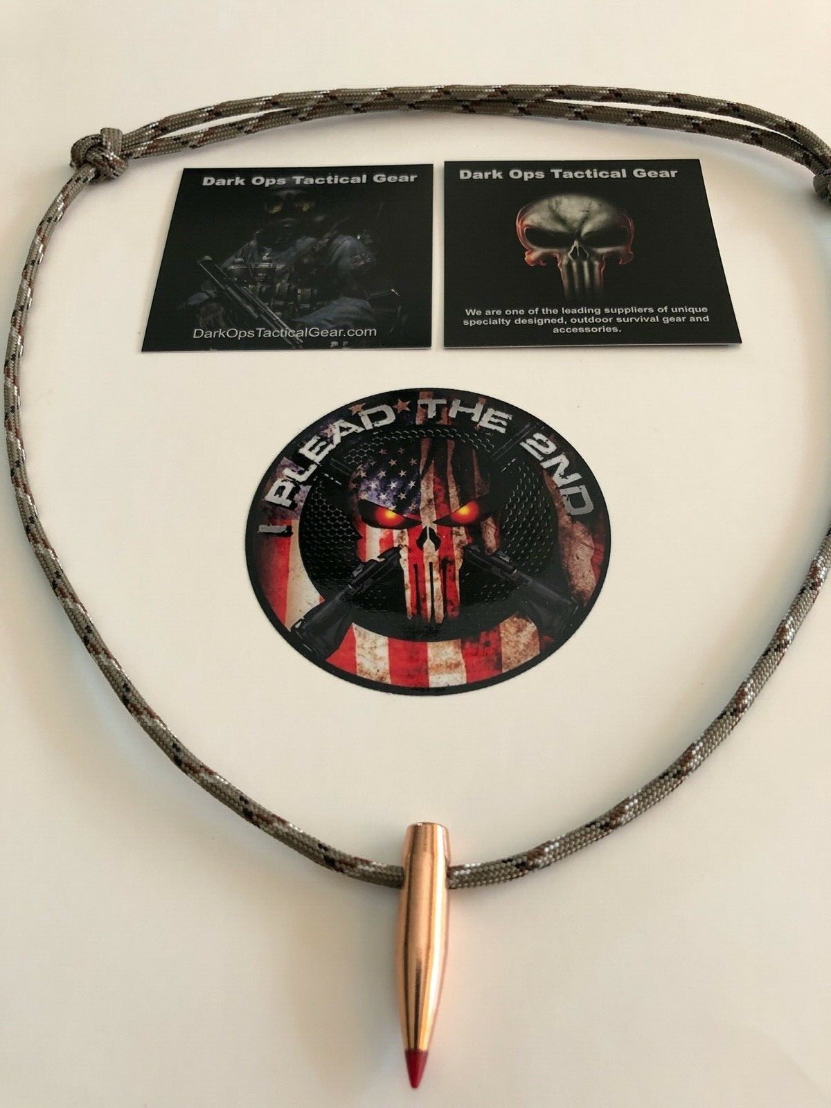 HOG TOOTH  Paracord Necklace + 1 Decal ...(.30 Cal  Red Tip)  ...Desert Camo