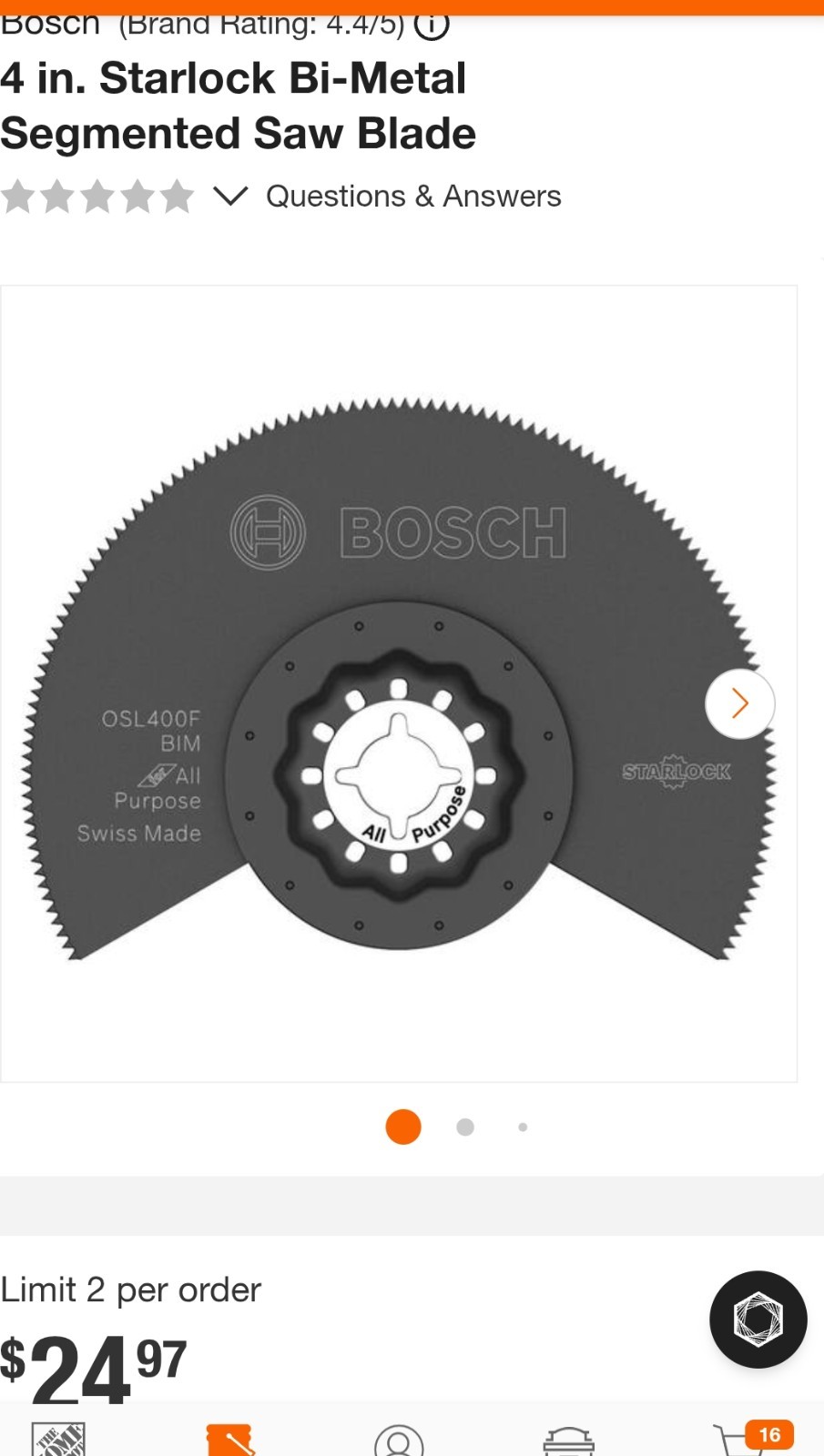 Bosch OSL400F Starlock Oscillating Multi Tool Bi-Metal Segmented Saw Blade, 4"