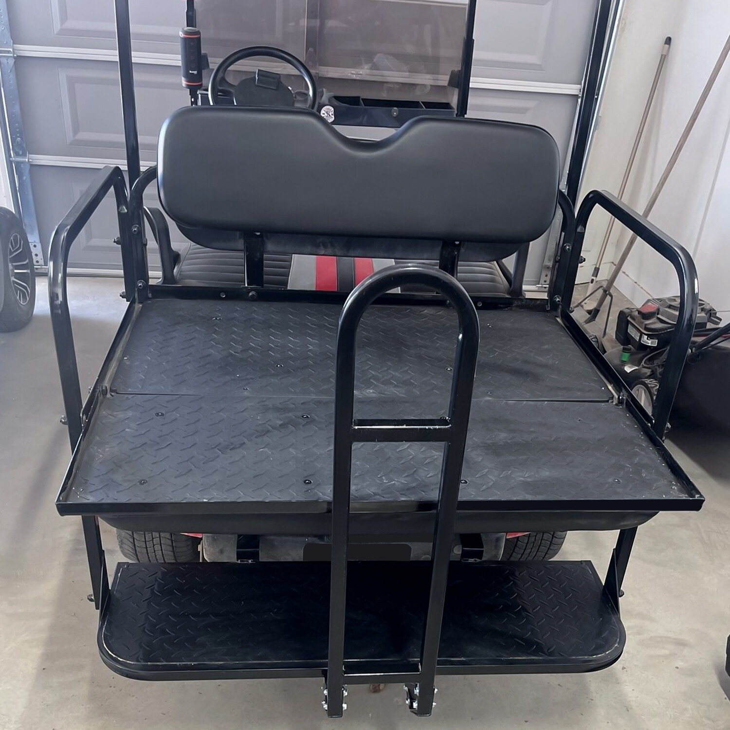 Golf Cart Black Rear Flip Folding Seat Kit + Grab Bar For EZGO TXT 1995-Up