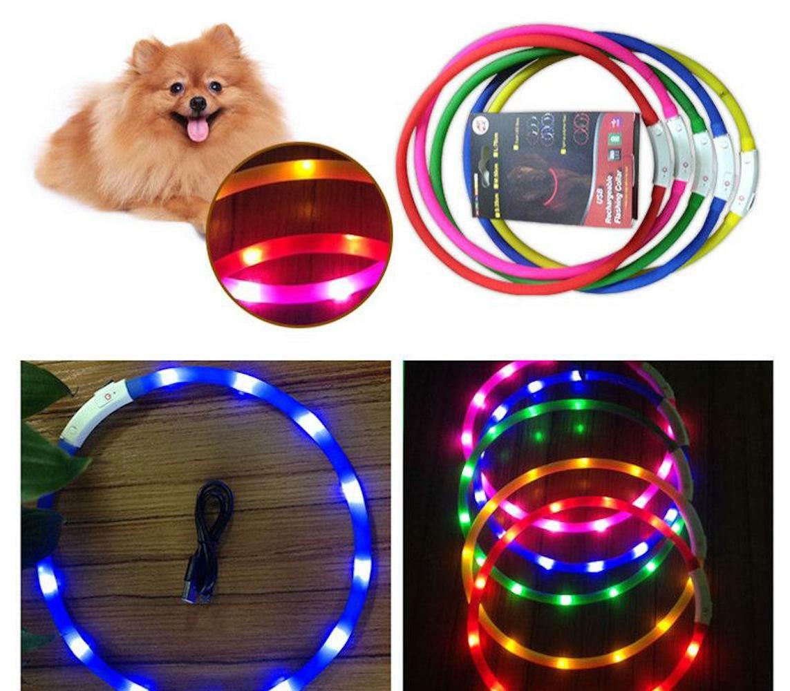 SOFT SILICONE RECHARGEABLE COLLAR glow light-UP LED for Dog Cat Pet Night Safety