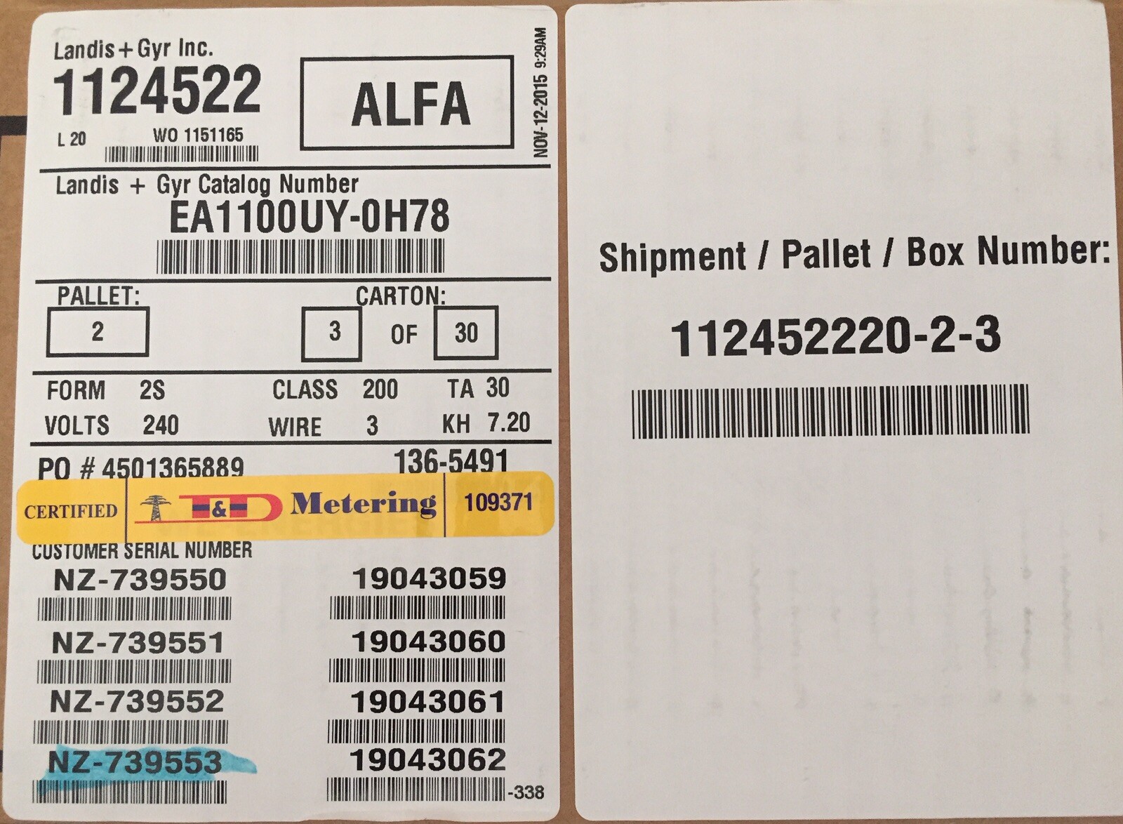 LANDIS & GYR (L&G) WATTHOUR METER (KWH) ALFA, FOCUS, 240 VOLTS, FM2S, 200 AMPS