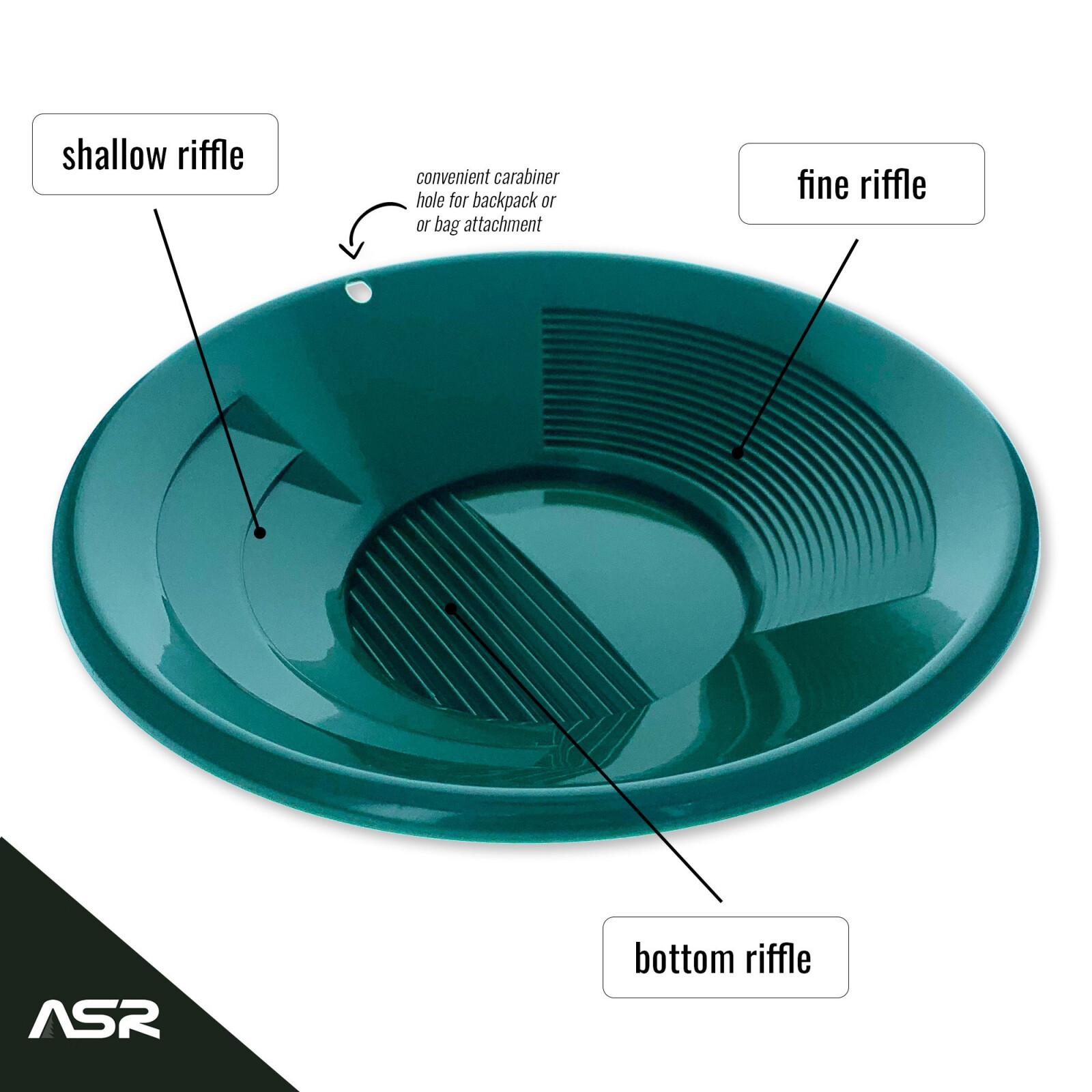 ASR Outdoor 10 inch Gold Pan with Triple Riffles for Gold Prospecting, Green